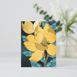 Cartão Postal Blogue de ouro com Folhas de Teal Abstrato Floral