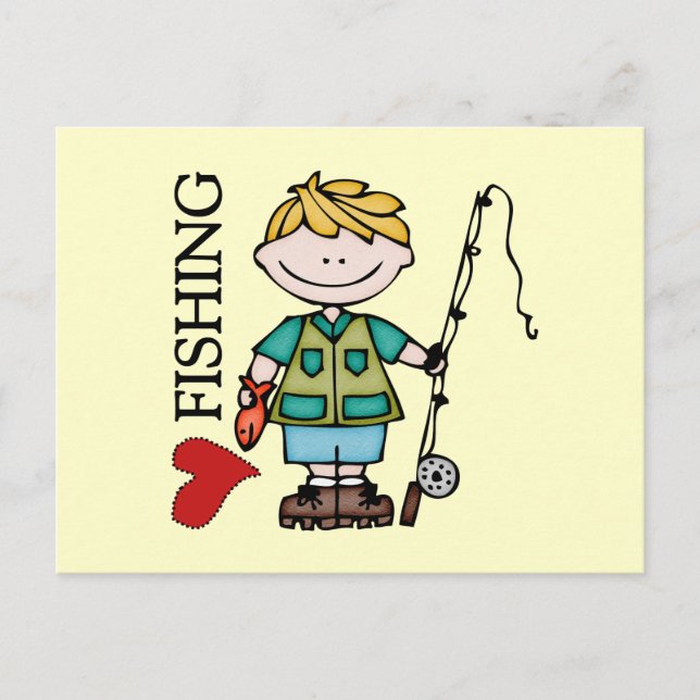 Cartão Postal Blond Boy I Love Fishing (Frente)