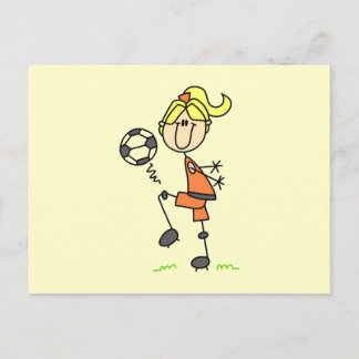 Cartão Postal Blond Stick Figure Soccer Player Girl
