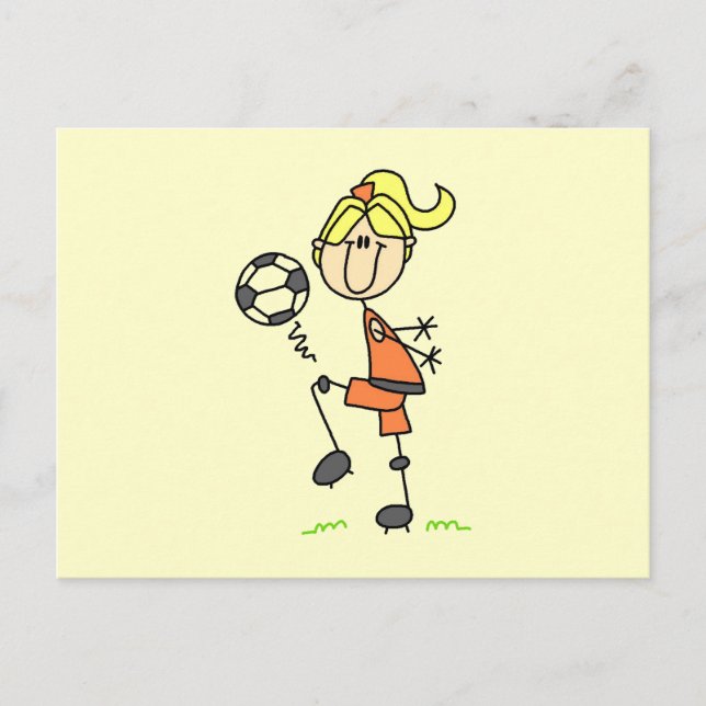 Cartão Postal Blond Stick Figure Soccer Player Girl (Frente)