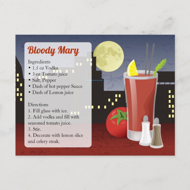Cartão Postal Bloody Mary Recipe Card (Frente)