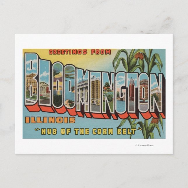 Cartão Postal Bloomington, Illinois - Cenas com Letra Grande 2 (Frente)