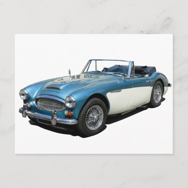 Cartão Postal Blue and white Austin Healey 3000 Sports Car (Frente)