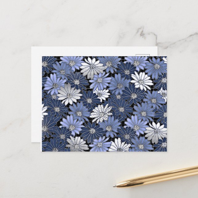 Cartão Postal Blue and white daisy pattern (Frente/Verso In Situ)