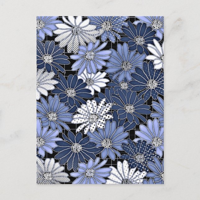 Cartão Postal Blue and White Daisy Pattern (Frente)
