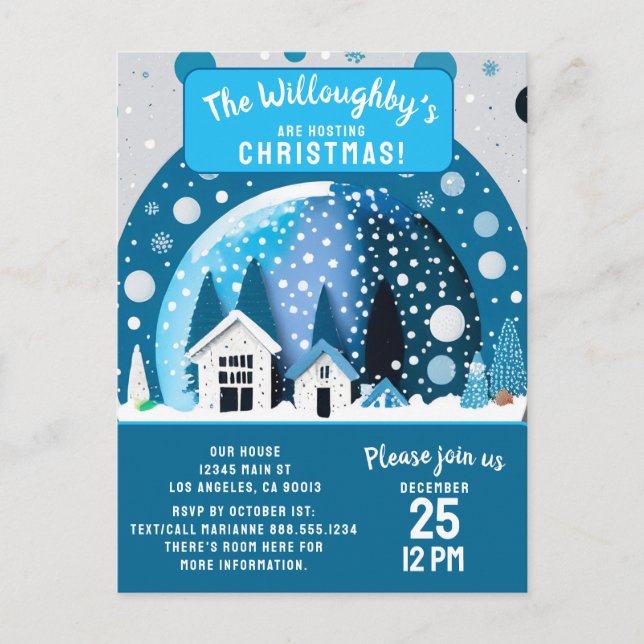 Cartão Postal Blue and White Winter Wonderland Casas de neve Glo (Frente)