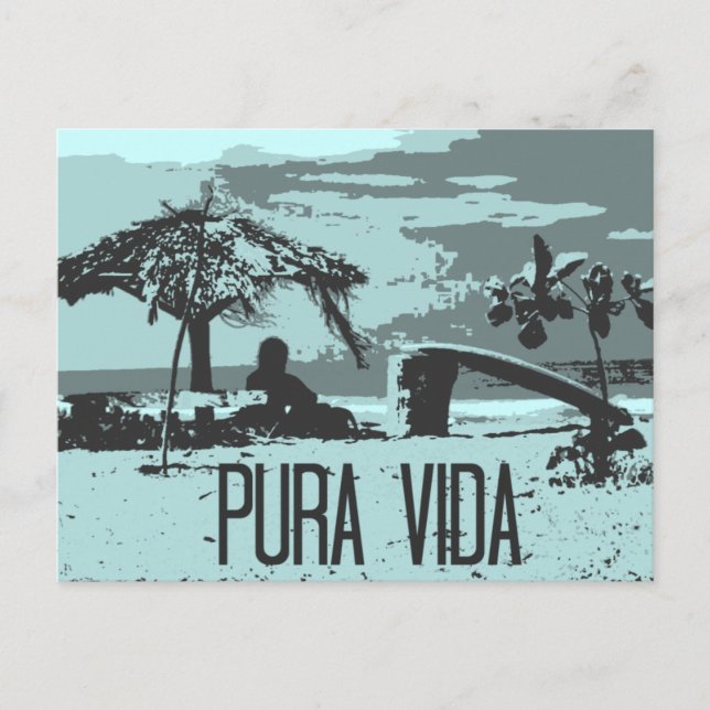 Cartão Postal Blue Costa Rica Pura Vida Surfer (Frente)