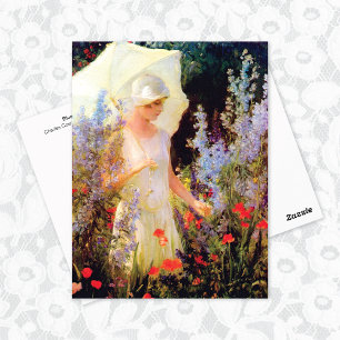 Cartão Postal Blue Delphiniums Parasol Charles Courtney Curran