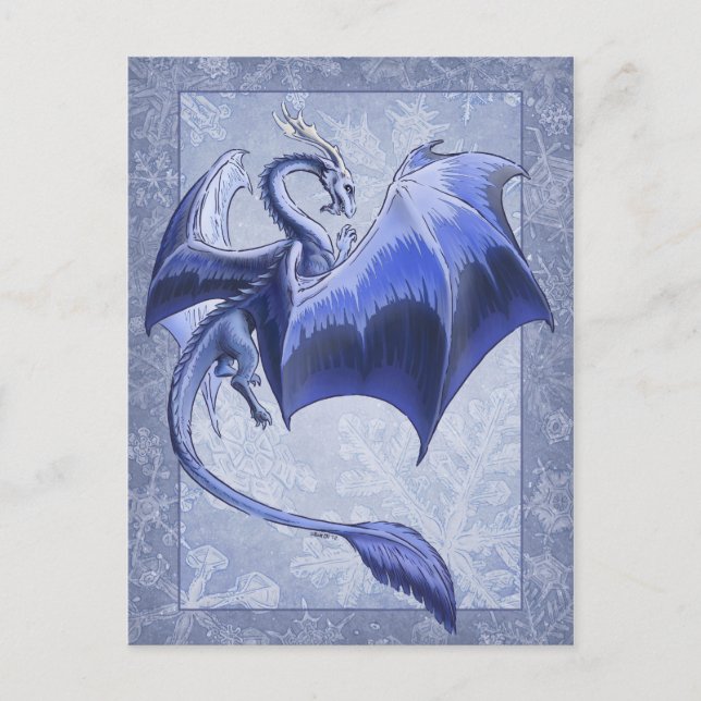 Cartão Postal Blue Dragon of Winter Fantasy Nature Art (Frente)