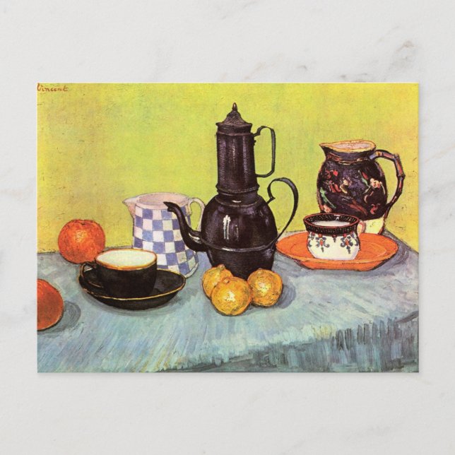 Cartão Postal Blue Enamel Coffeepot por Vincent van Gogh (Frente)