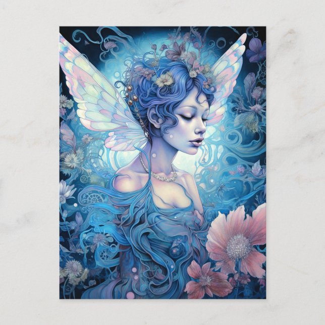 Cartão Postal Blue Fairy Fantasy Art (Frente)