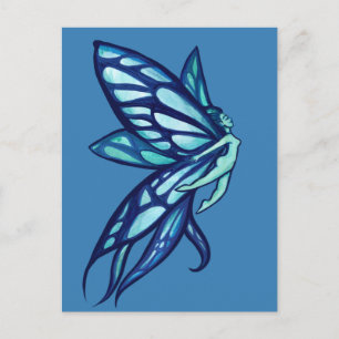 Cartão Postal Blue Fairy Wings Faerie Garden Art