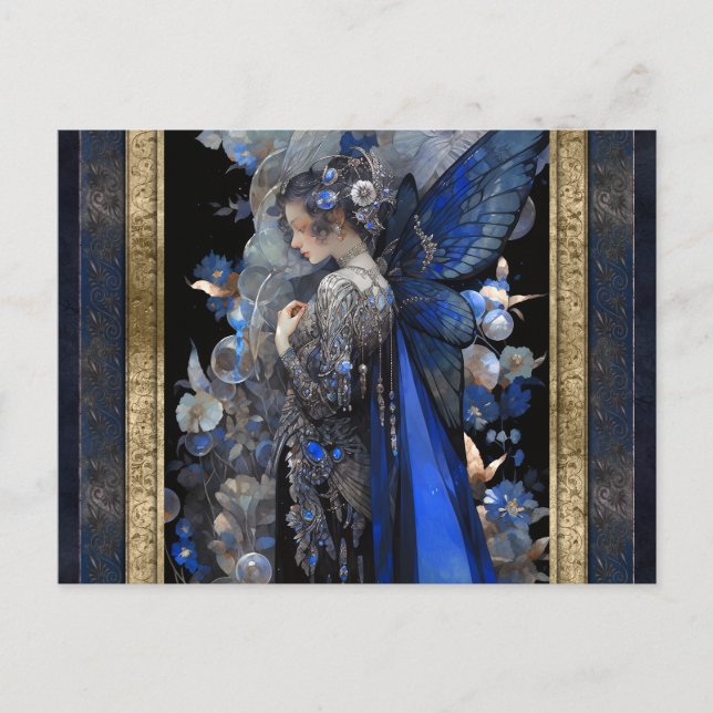 Cartão Postal Blue Fairy Woman Fantasy Art (Frente)