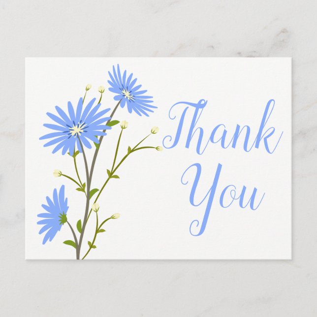 Cartão Postal Blue Floral Obrigado Daisy Flower Wedding Daisies (Frente)