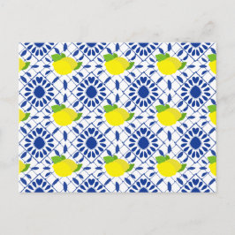 Cartão Postal Blue Geometric Lemon Tile