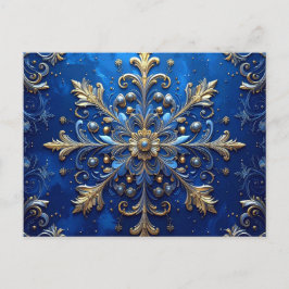 Cartão Postal Blue Gold Decorative Holiday Postcard