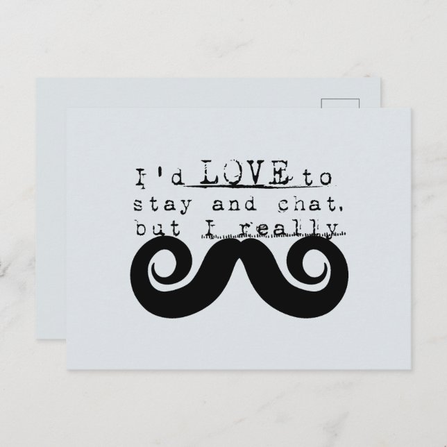 Cartão Postal Blue Grey Black Funny Humor I Mustache (Frente/Verso)