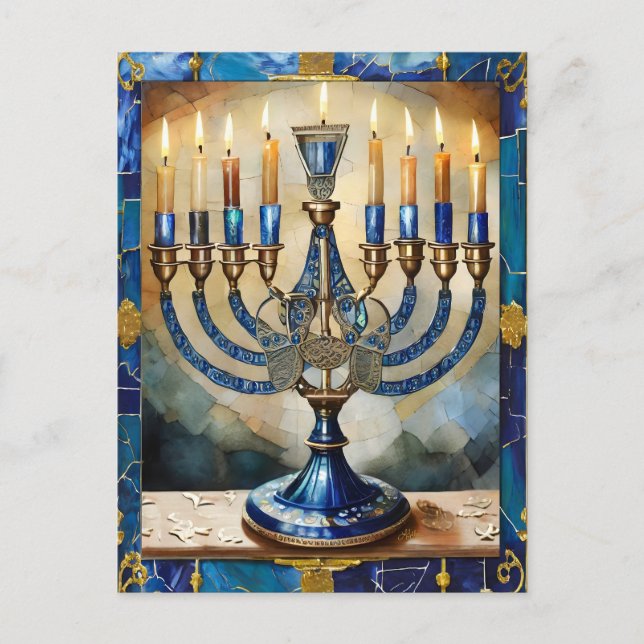 Cartão Postal Blue Hanukkah Menorah (Frente)