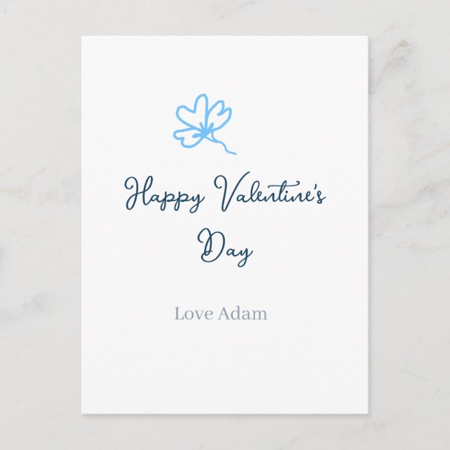 Cartão Postal Blue happy Valentine's day love name flower rustic (Frente)