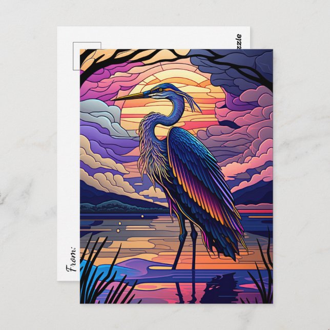 Cartão Postal Blue Heron no Sunset (Frente/Verso)