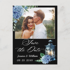 Cartão Postal Blue Hydrangea Lanterna FOTO Casamento Salve a dat