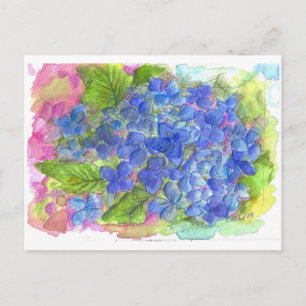 Cartão Postal Blue Hydrangea Watercolor Flower Art