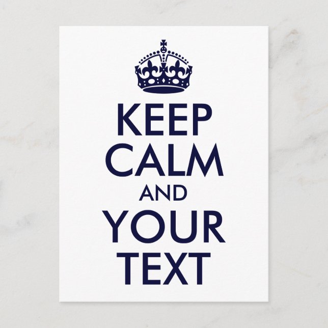 Cartão Postal Blue Keep Calm and Your Text (Frente)