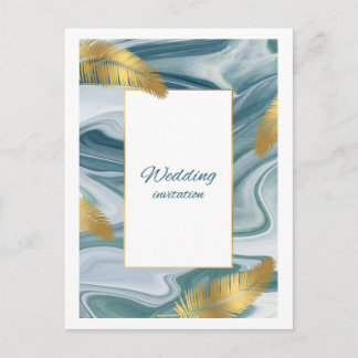 Cartão Postal Blue Liquid Marble Wedding Invitation | Premium El