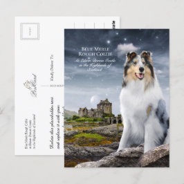 Cartão Postal Blue Merle Rough Collie no Castelo Eilean Donan -