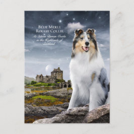 Cartão Postal Blue Merle Rough Collie no Castelo Eilean Donan -