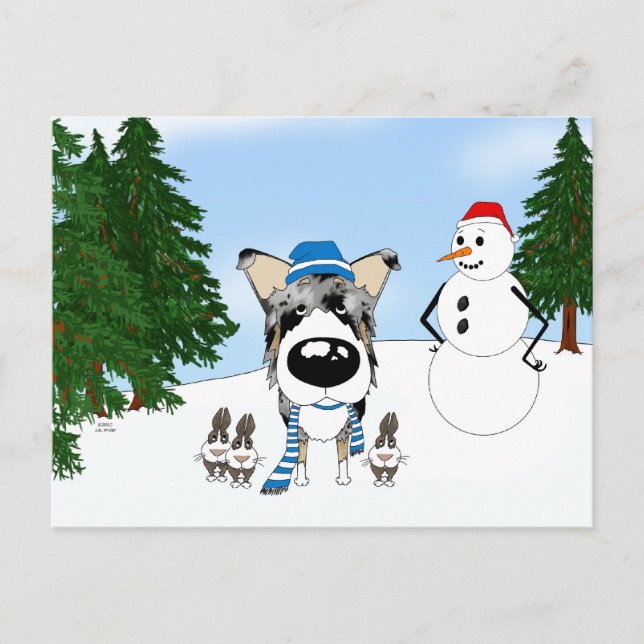 Cartão Postal Blue Merle Smooth Collie Winter Snow (Frente)