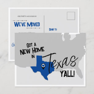 Cartão Postal Blue New Home no Texas Y'all Moving