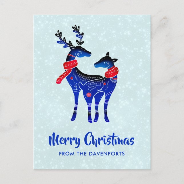 Cartão Postal Blue Nordic Christmas Reindepaer (Frente)