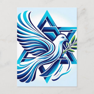 Cartão Postal Blue Peace Dove e Star of David