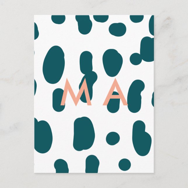 Cartão Postal Blue polkadot orange pastel monogram man letter pa (Frente)