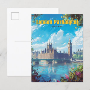 Cartão Postal Blue Sky no Parlamento de Londres, Inglaterra Vint