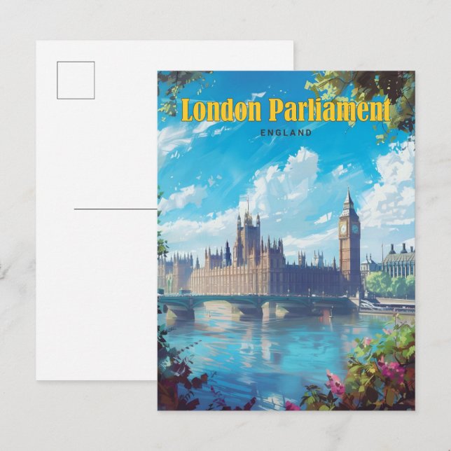 Cartão Postal Blue Sky no Parlamento de Londres, Inglaterra Vint (Frente/Verso)