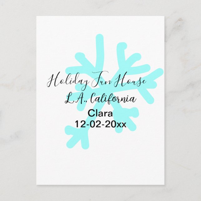 Cartão Postal Blue snowflakes holiday camping house place date (Frente)