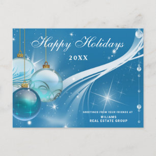 Cartão Postal Blue Sparkle Christmas Balls Corporate Saudação 
