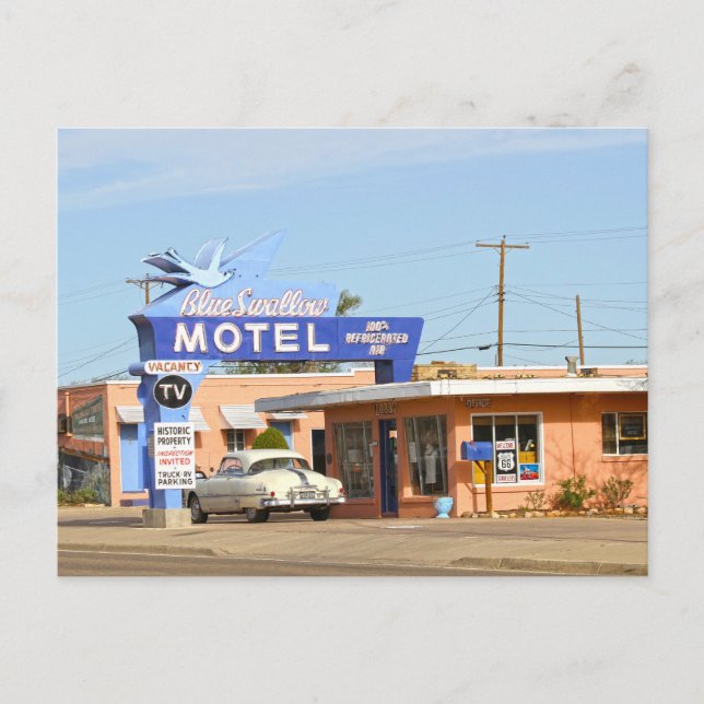 Cartão Postal Blue Swallow Motel, Tucumcari, Novo México (Frente)
