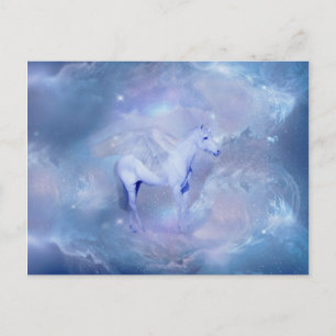 Cartão Postal Blue Unicorn com fantasia de asas
