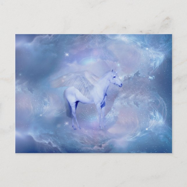Cartão Postal Blue Unicorn com fantasia de asas (Frente)