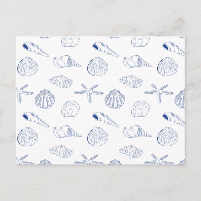 Cartão Postal Blue White Mand Drawn Sea Shels Beach Summer (Frente)