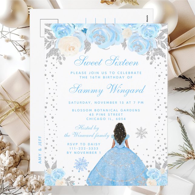 Cartão Postal Blue Winter Dark Skin Princess Sweet (Criador carregado)