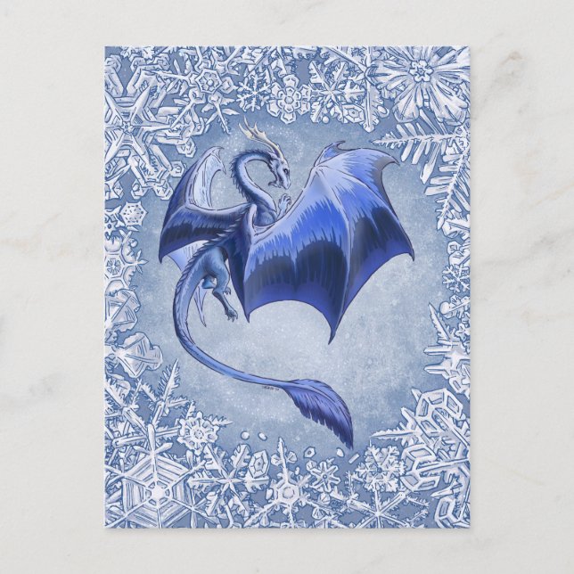 Cartão Postal Blue Winter Dragon Fantasy Art (Frente)
