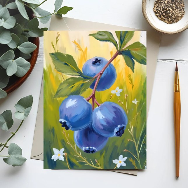 Cartão Postal Blueberry Bush | Fruit Watercolor Painting (Criador carregado)