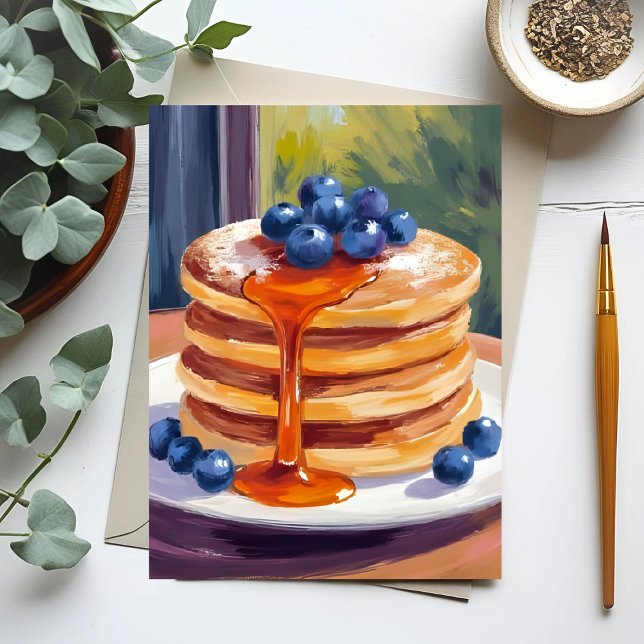 Cartão Postal Blueberry Pancakes | Pintura a óleo (Criador carregado)