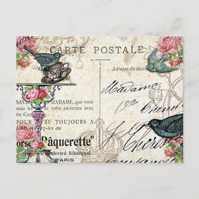 Cartão postal Bluebird de Paris chique (Frente)