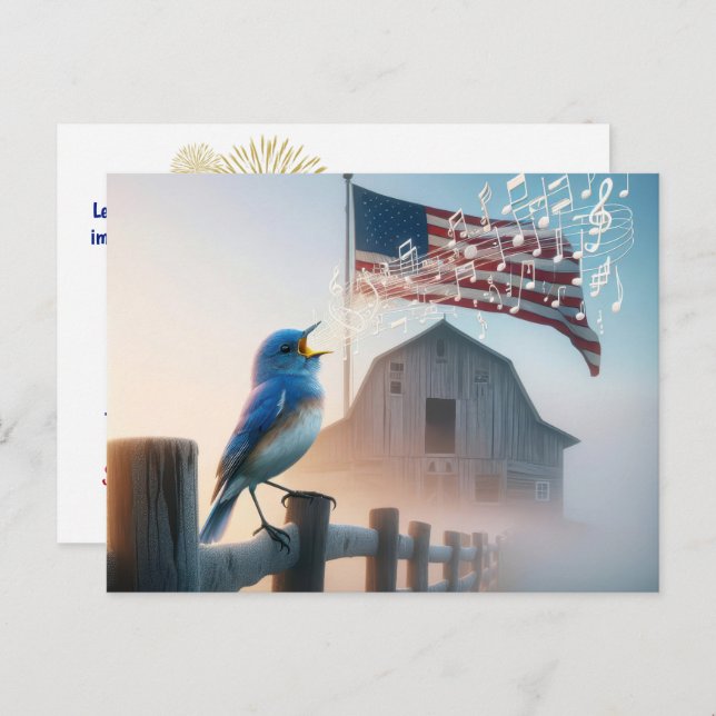 Cartão Postal Bluebird E American Flag Obrigado (Frente/Verso)