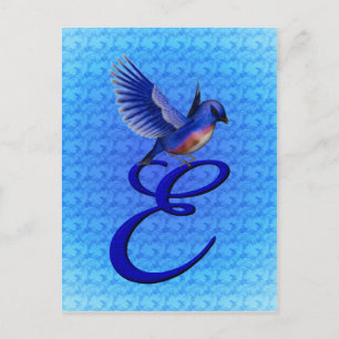 Cartão Postal Bluebird Monograma Inicial E Elegante